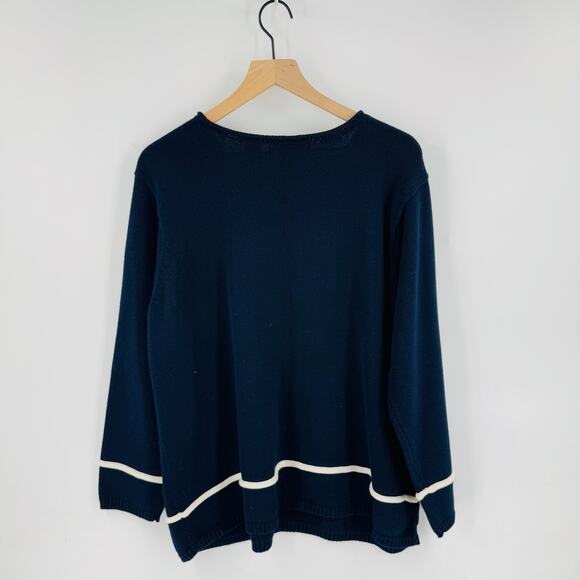 Vintage Liz Claiborne Anchor Nautical Sweater Navy White Cotton Pullover Size 2X - Picture 2 of 7